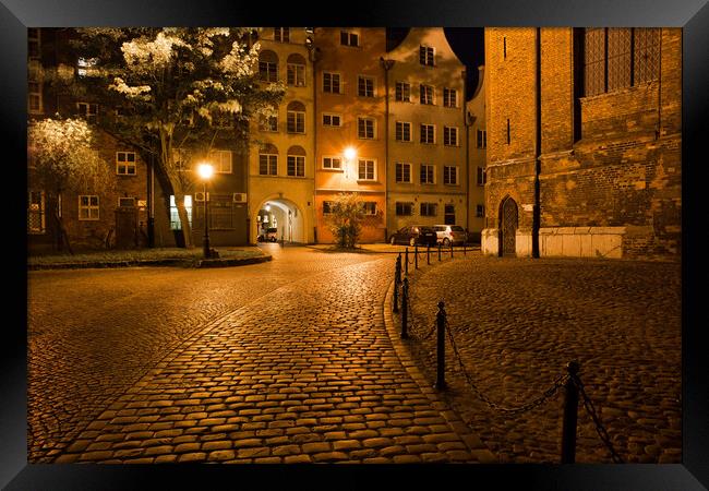 Old Town of Gdansk by Night in Poland Framed Print by Artur Bogacki
