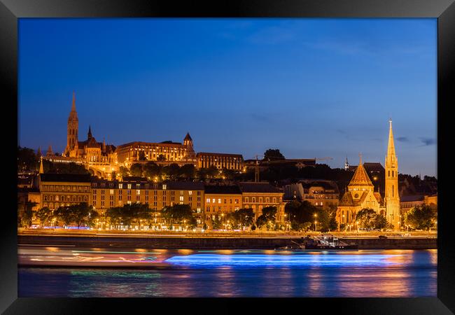 Budapest City From Danube River At Night Framed Print by Artur Bogacki
