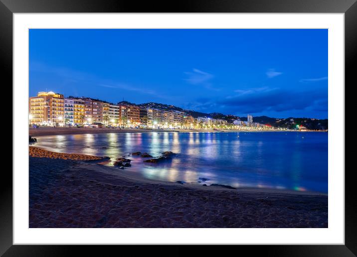 Lloret de Mar Sea Town at Night Framed Mounted Print by Artur Bogacki