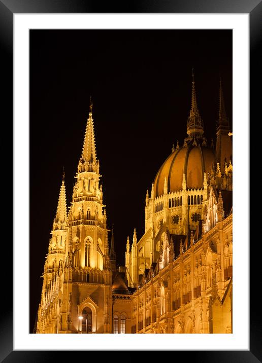 Hungarian Parliament Building Closeup at Night in Budapest Framed Mounted Print by Artur Bogacki