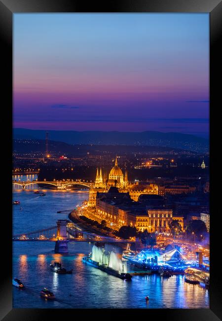 City of Budapest at Blue Hour Twilight Framed Print by Artur Bogacki