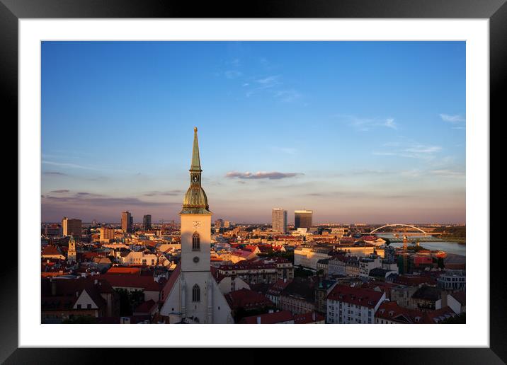 City Of Bratislava Sunset Cityscape Framed Mounted Print by Artur Bogacki
