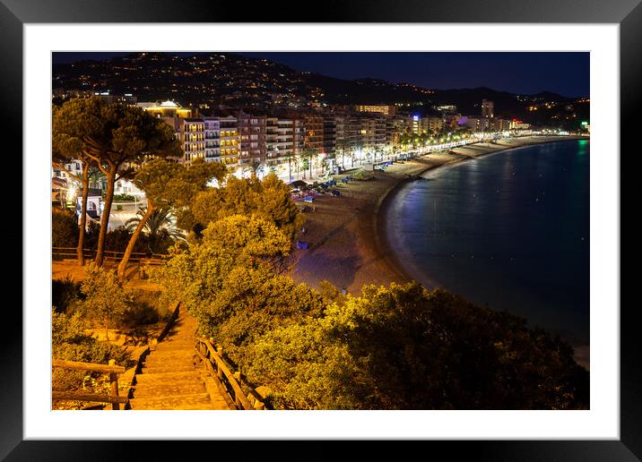 Lloret de Mar Sea Town At Night Framed Mounted Print by Artur Bogacki