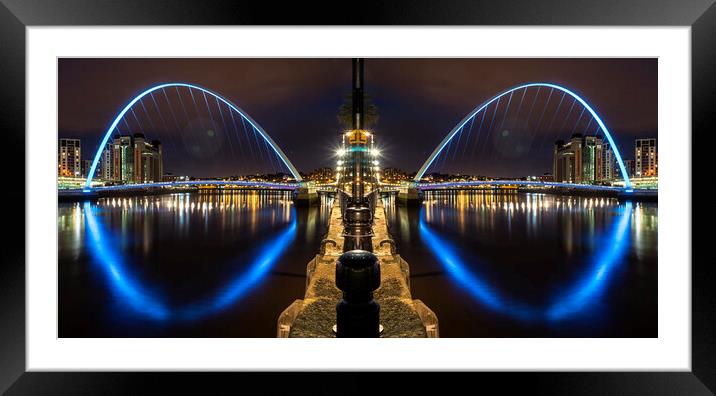 Gateshead Millennium Bridge at night – photo manipulation Framed Mounted Print by David Graham