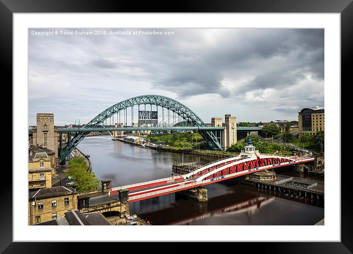 Tyne Bridge & Swing Bridge Framed Mounted Print by David Graham