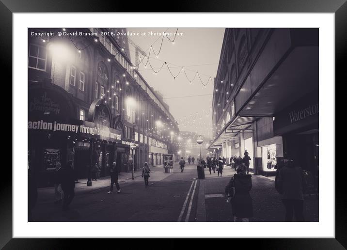 Bank Hey Street, Blackpool, at night in the mist Framed Mounted Print by David Graham