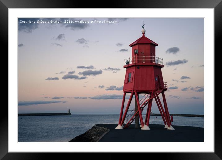 Herd Groyne Lighthouse - South Shields, sunset Framed Mounted Print by David Graham