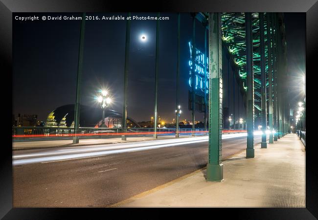 Tyne Bridge light trails - Newcastle Framed Print by David Graham