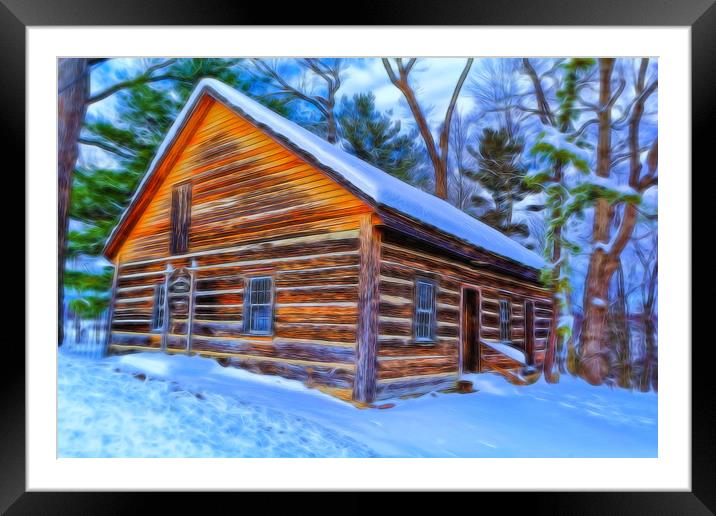 Log Cabin In The Winter Framed Mounted Print by Sarah Ball