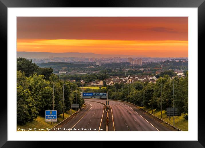 Welcome to Glasgow Sunrise Framed Mounted Print by Jason Tait