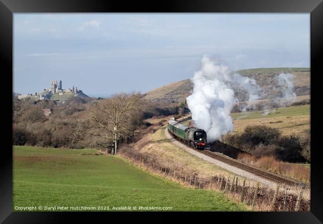 Steam locomotive Manston departing Corfe Castle Framed Print by Daryl Peter Hutchinson