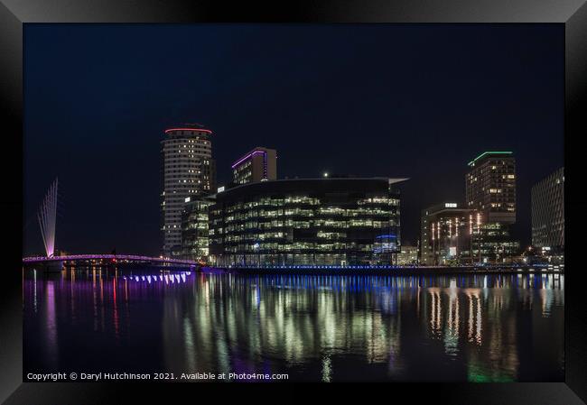 Salford Quays at nightfall Framed Print by Daryl Peter Hutchinson