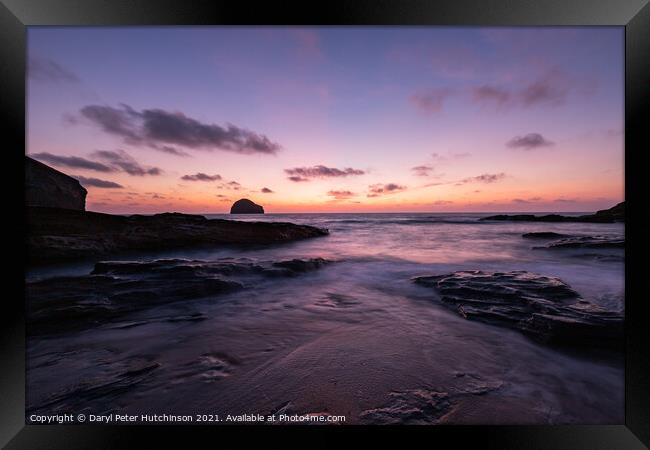Intense colours at sunset over Gull Rock Trebarwith Strand Framed Print by Daryl Peter Hutchinson