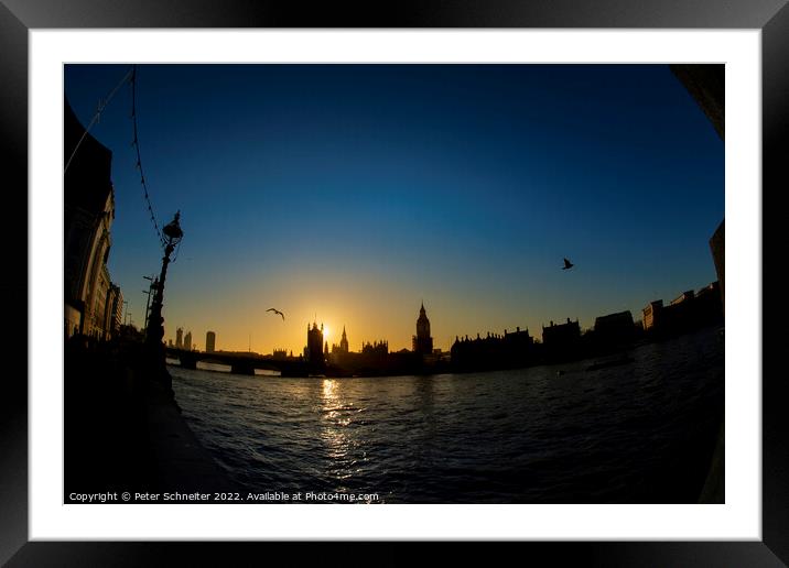 Sun going down over Westminster Framed Mounted Print by Peter Schneiter