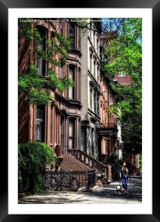  Walking in Brooklyn Heights, New York. Framed Mounted Print by Peter Schneiter