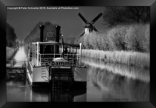 On the canals of Belgium Framed Print by Peter Schneiter