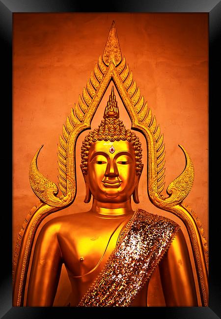 Buddha from Bangkok, Thailand in golden tones Framed Print by Julian Bound