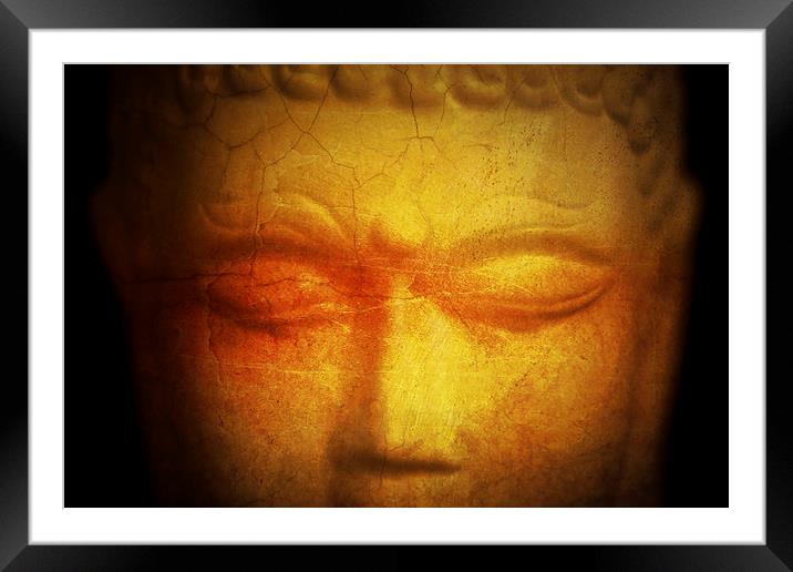  Thai Buddha statue with golden and orange tones Framed Mounted Print by Julian Bound