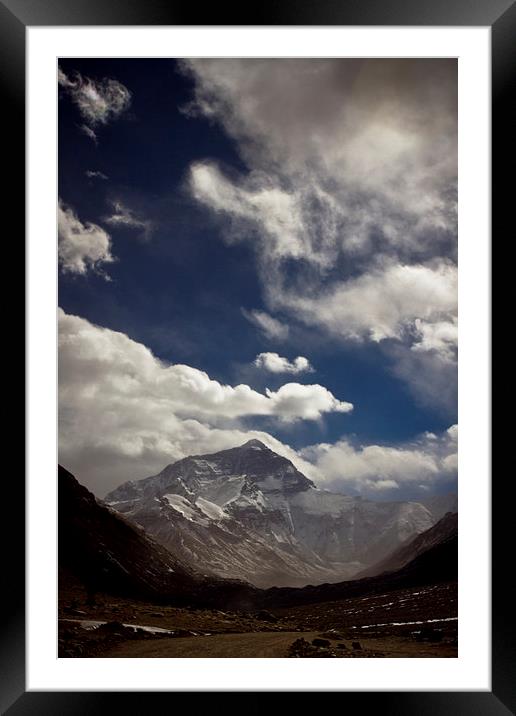 Mount Everest with cloud from the Tibetan side, Ti Framed Mounted Print by Julian Bound