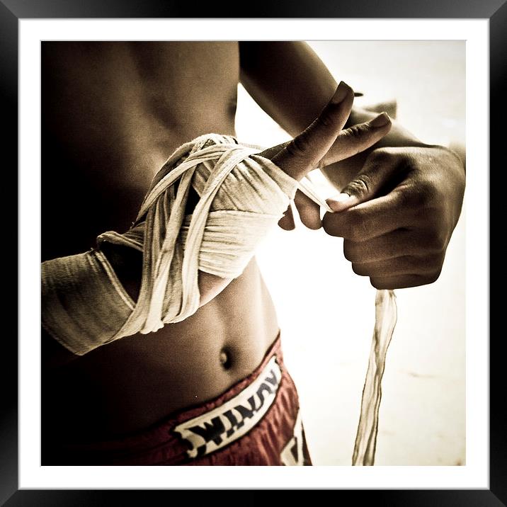  Thai boxer, Thailand Framed Mounted Print by Julian Bound