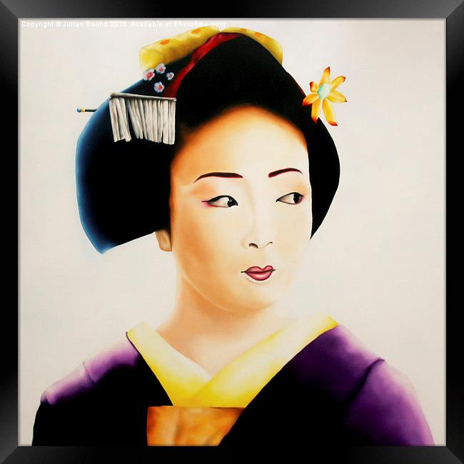  Japanese Geisha oil painting Framed Print by Julian Bound