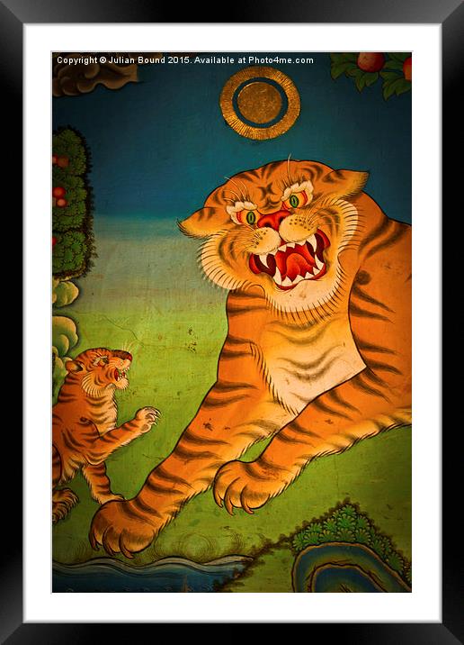 Tiger painting of Tashilompu Monastery, Shigaste,  Framed Mounted Print by Julian Bound