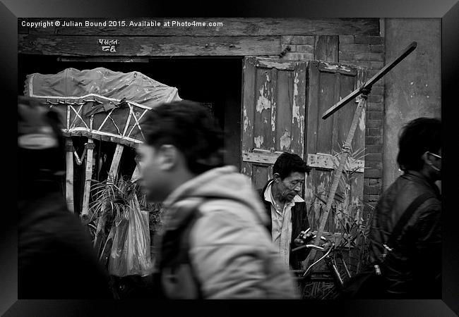  Rickshaw driver, Kathmandu, Nepal Framed Print by Julian Bound