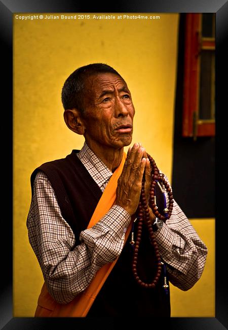 Elderly Tibetan man, Boudhanath Temple, Kathmandu, Framed Print by Julian Bound