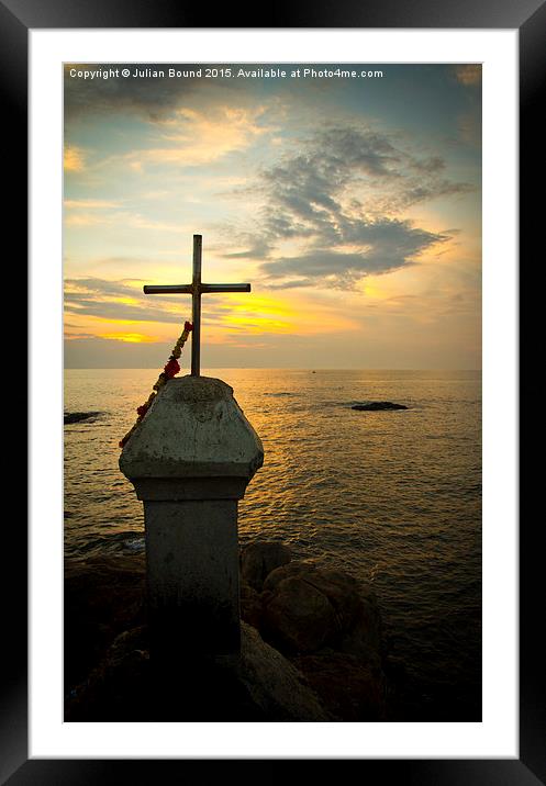 Sunset and crucifix, Vagator, Goa, India Framed Mounted Print by Julian Bound
