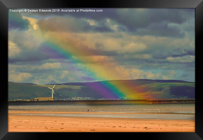  Beach rainbow Framed Print by Delwyn Edwards