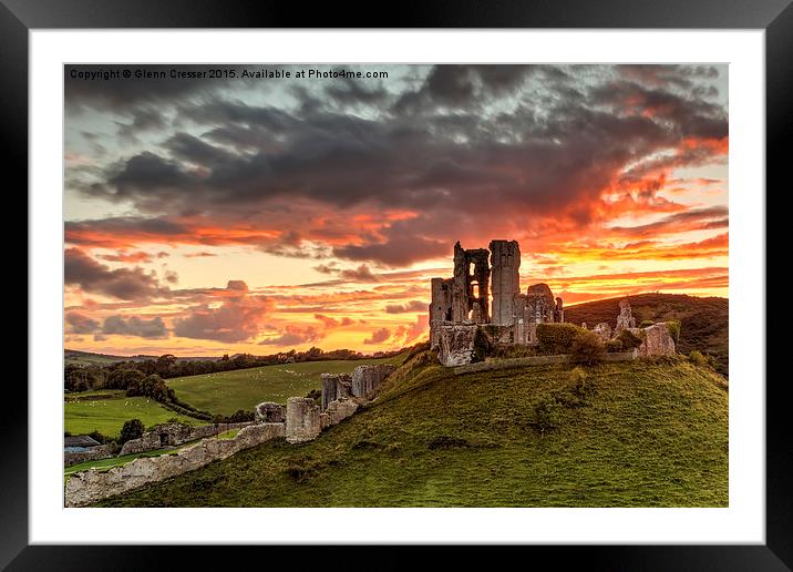  Sunset over Corfe Castle in Dorset Framed Mounted Print by Glenn Cresser