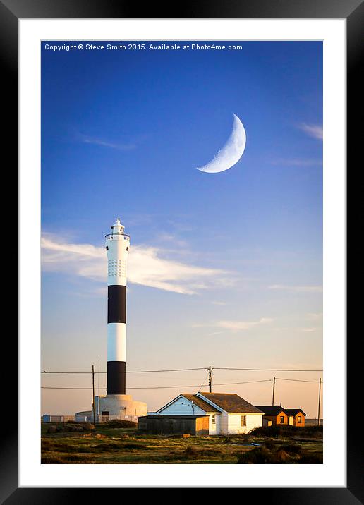 Lighthouse and Moon Framed Mounted Print by Steve Smith