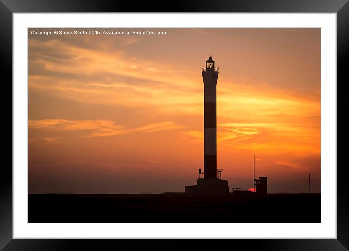 Sunset behind the Lighthouse Framed Mounted Print by Steve Smith