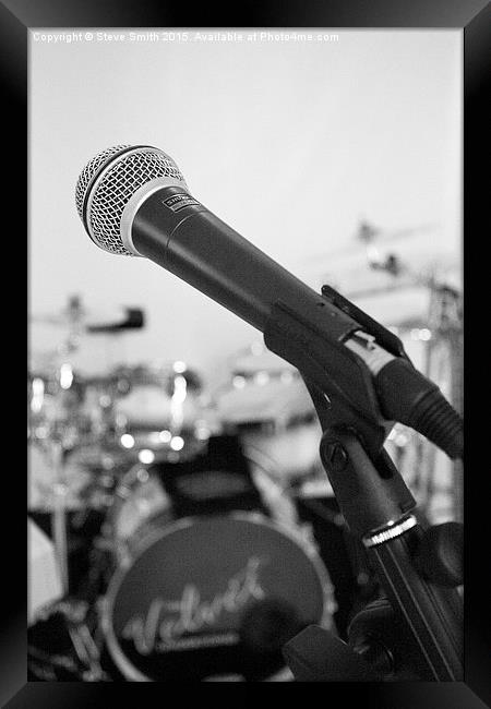 Microphone and Drums B&W Framed Print by Steve Smith