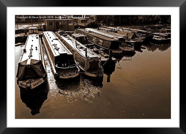 Canal Barges at Rest  Framed Mounted Print by Steve Smith
