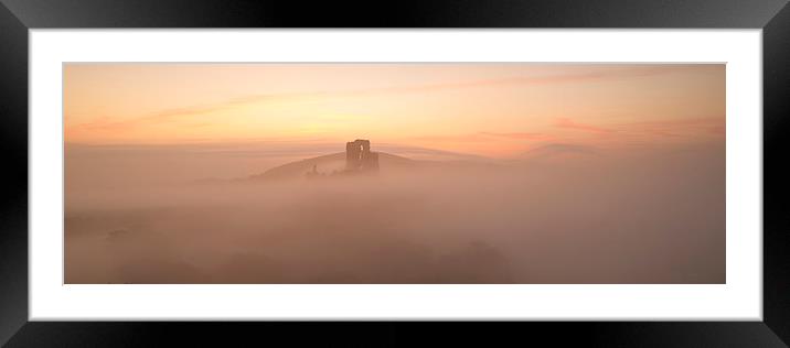  A misty morning at Corfe Castle  Framed Mounted Print by daniel allen