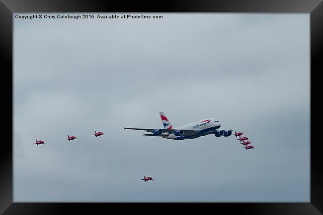  BA A380 and Red Arrows  Framed Print by Chris Colclough