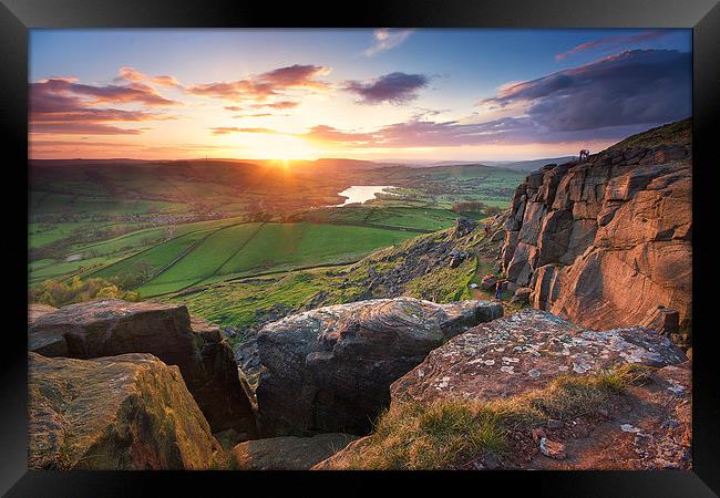 Climbers at Castle Naze enjoying the last sun of t Framed Print by Phil Sproson
