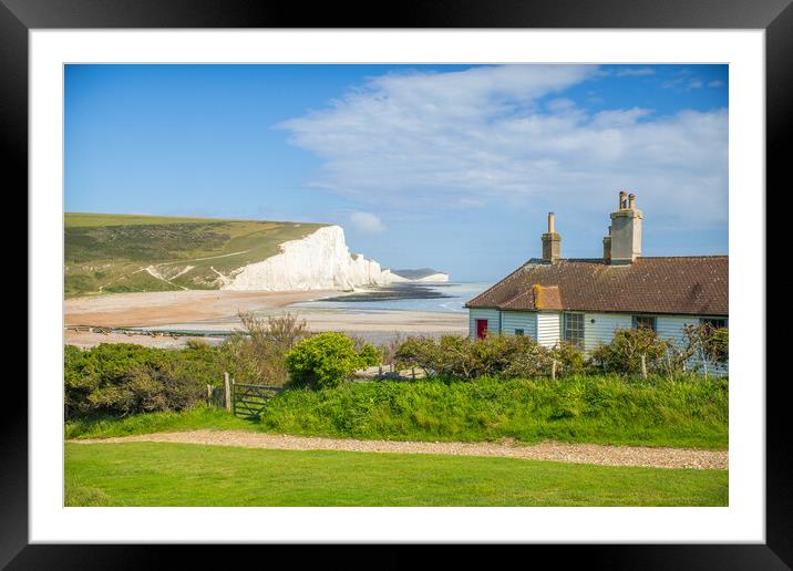 The Coastguard Cottages and the Seven Sisters. Framed Mounted Print by Bill Allsopp