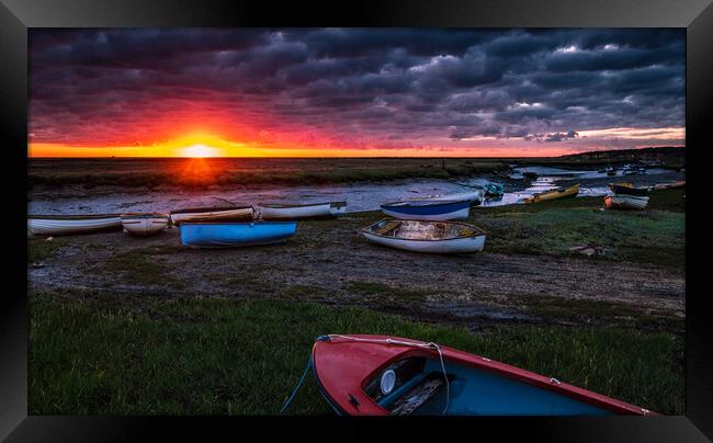 Fiery Sunrise at Morston. Framed Print by Bill Allsopp