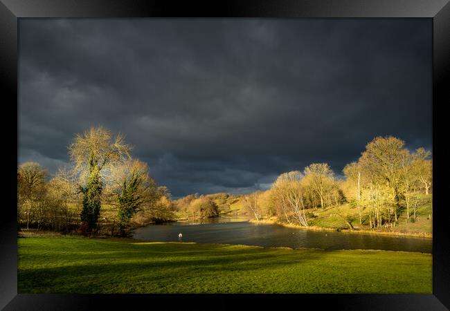 Storm clouds over the fish pond. Framed Print by Bill Allsopp