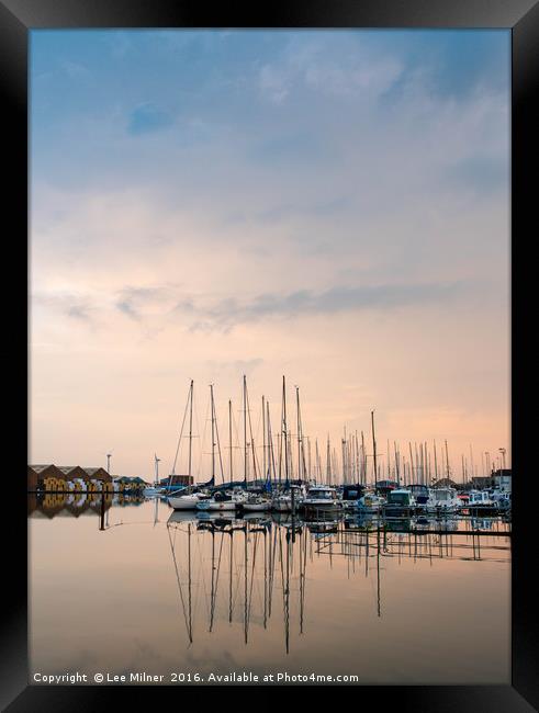 Yacht Sunset Framed Print by Lee Milner