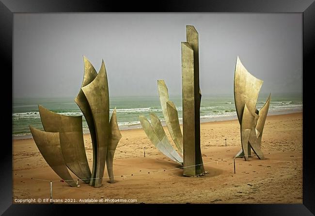 Sculpture on Normandy Beach Framed Print by Elf Evans