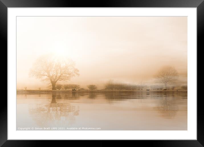 Rural misty Norfolk landscape with water reflections Framed Mounted Print by Simon Bratt LRPS