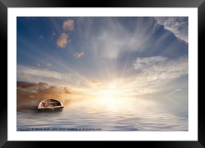 Rowing boat lost in calm sea Framed Mounted Print by Simon Bratt LRPS