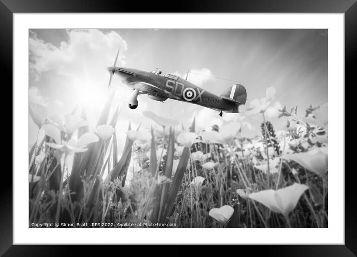 Hawker Hurricane flying over poppies in spring Framed Mounted Print by Simon Bratt LRPS