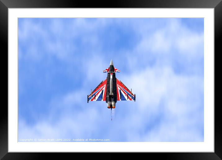RAF Typhoon Eurofighter union jack flying Framed Mounted Print by Simon Bratt LRPS