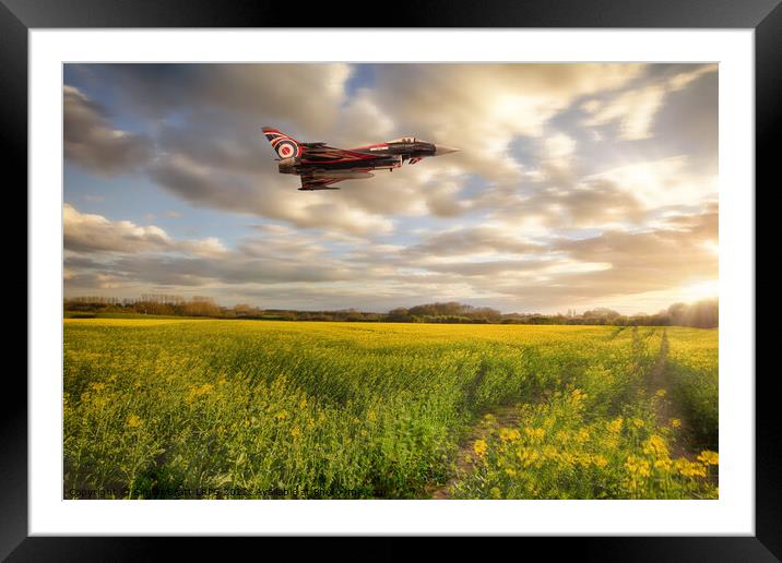 RAF Typhoon Eurofighter jet flying over rapeseed crops Framed Mounted Print by Simon Bratt LRPS