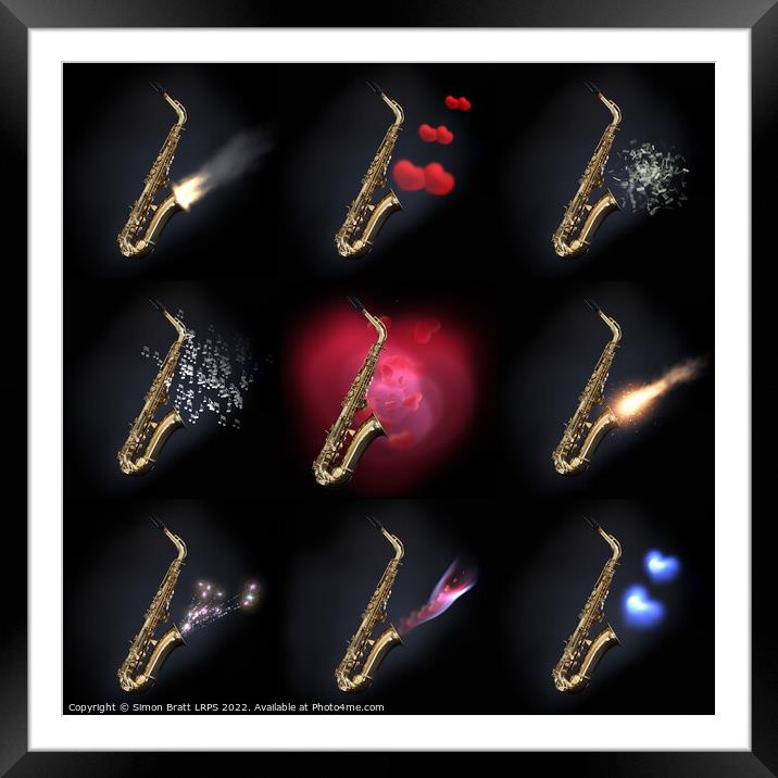 Nine saxophones music concept artwork Framed Mounted Print by Simon Bratt LRPS