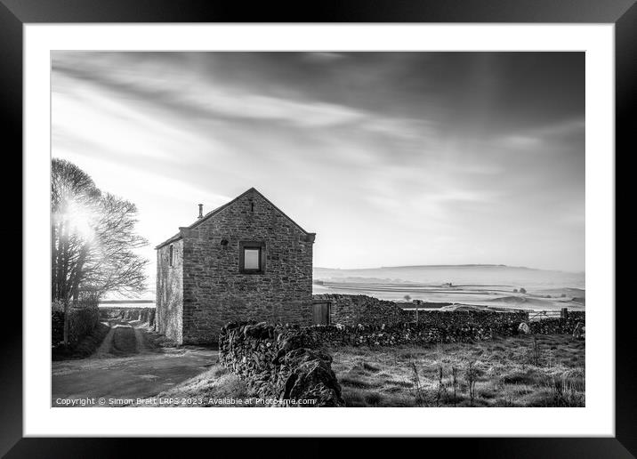 Stone house in Peak District black and white Framed Mounted Print by Simon Bratt LRPS